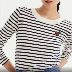 J. Crew Tippi Sweater Scoop Neck Long Sleeve Stripe Cherries Size XS